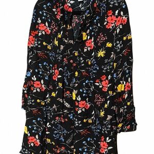 Old Navy Black Floral Blouse Womens Medium Boho Pintuck Long Sleeve Top